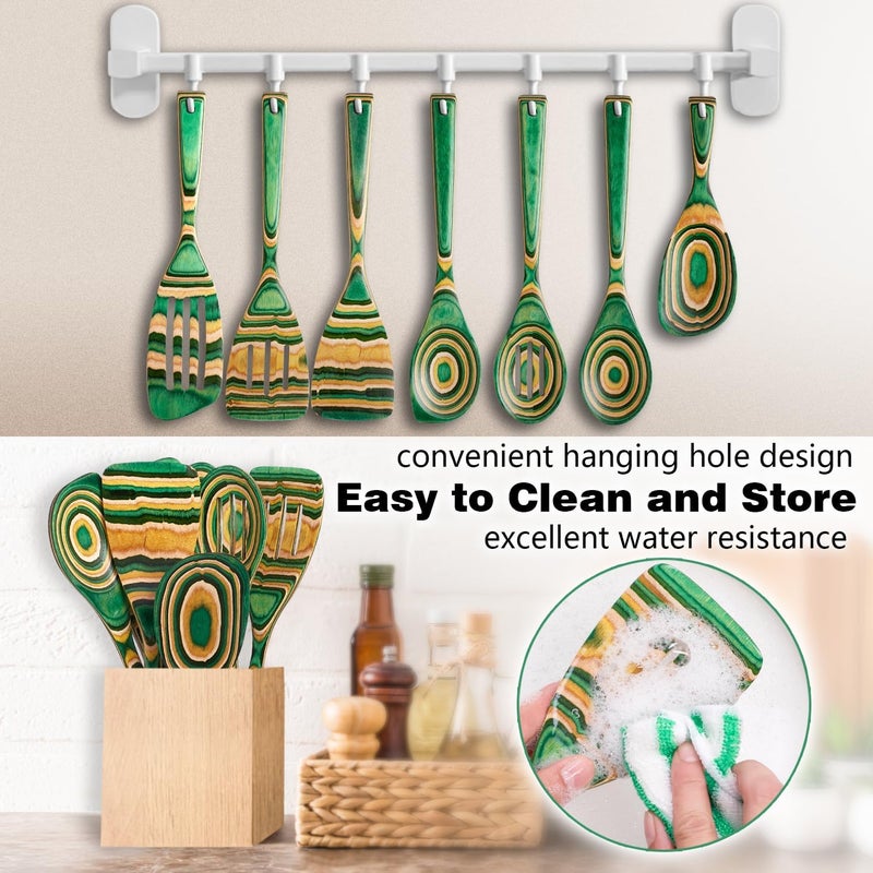 HOWHONG Wooden Spoons for Cooking, Pakkawood Kitchen Utensil Set Oasis Color, Premium Durable Wooden Utensils for Nonstick Cookware, Heat Resistant, Smooth Finish, Comfortable Grip, 7 Piece - Image 3